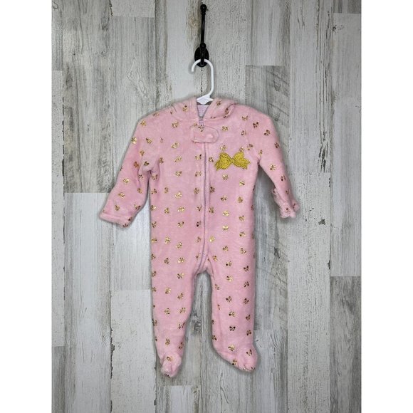 Duck Duck Goose Baby Girls Bow Embroidered One Piece Footie Pink Gold 3-6M - Picture 1 of 8